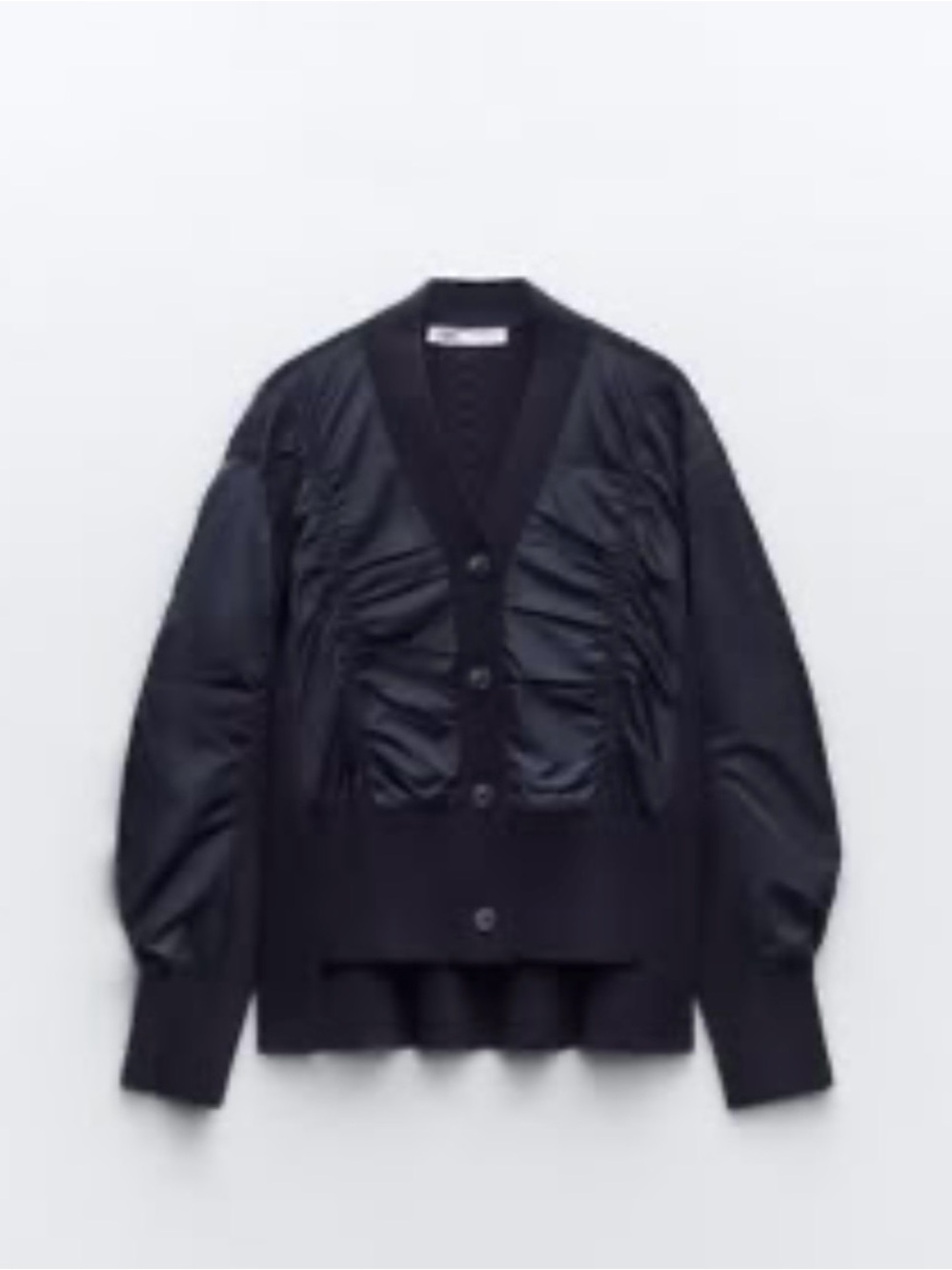Zara Ruched Sleeve Cardigan in Navy Size Medium